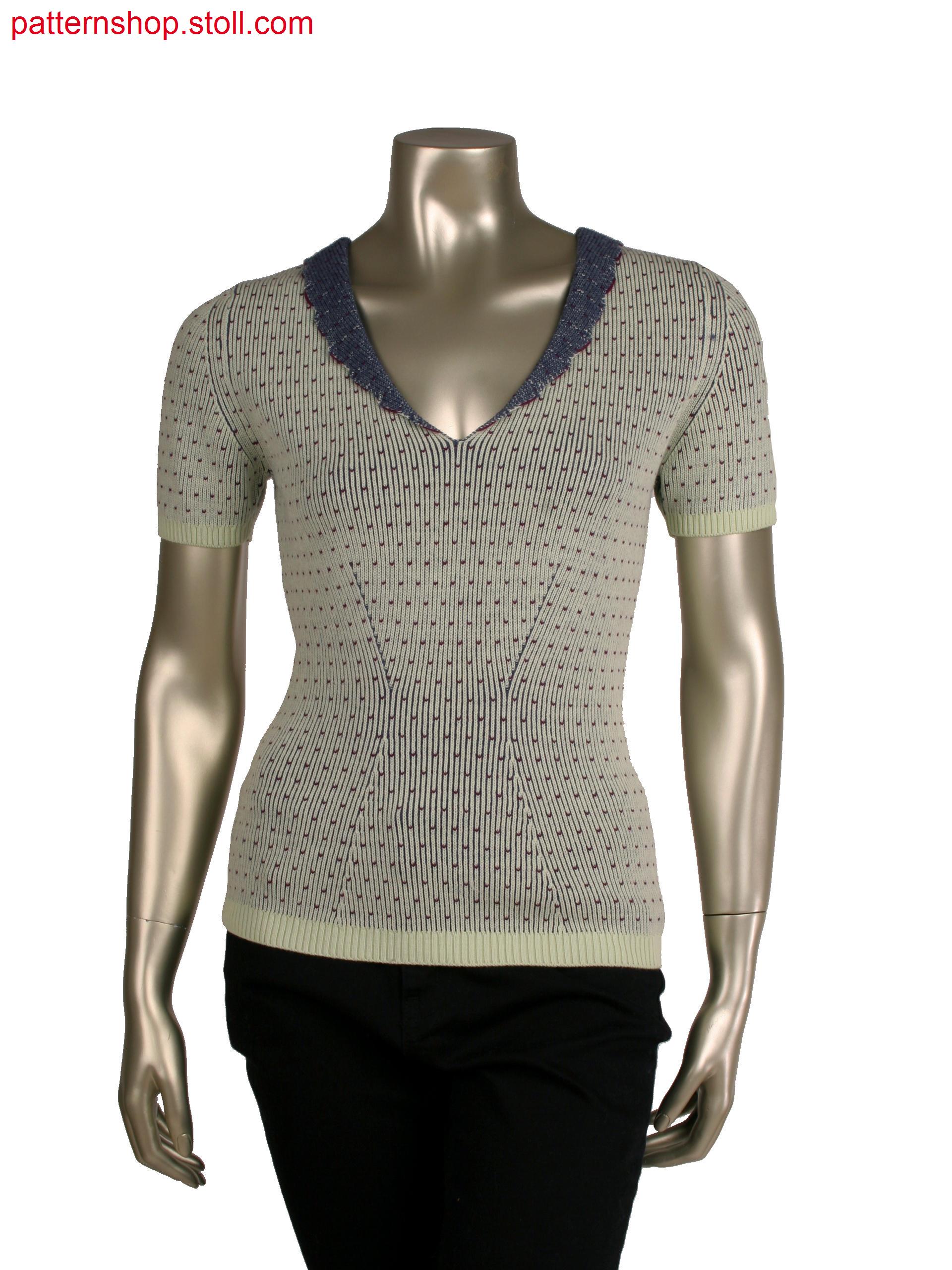 Stoll-multi gauges&reg, Fully Fashion short sleeve top, 3 colour half cardigan structure in 12gg optic
