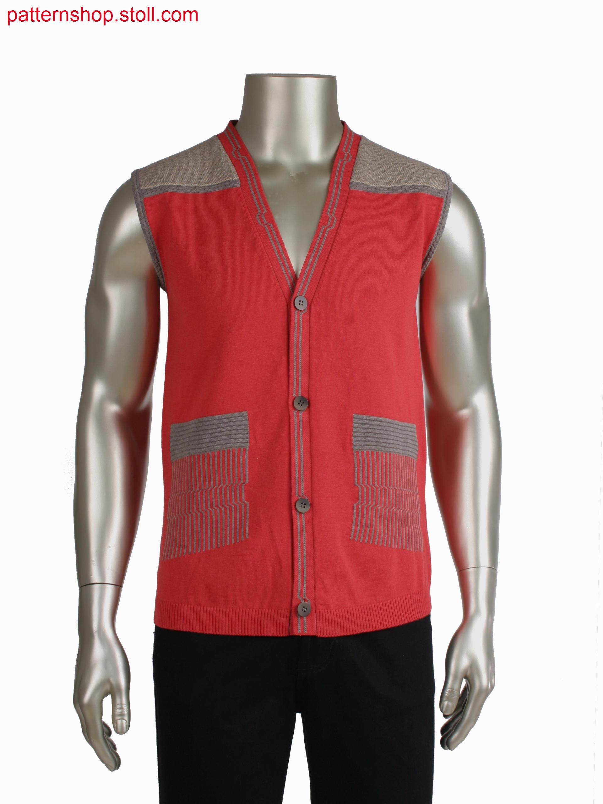 Fully Fashion waistcoat with intarsia-jacquard, racked holding stitches and gore technique
