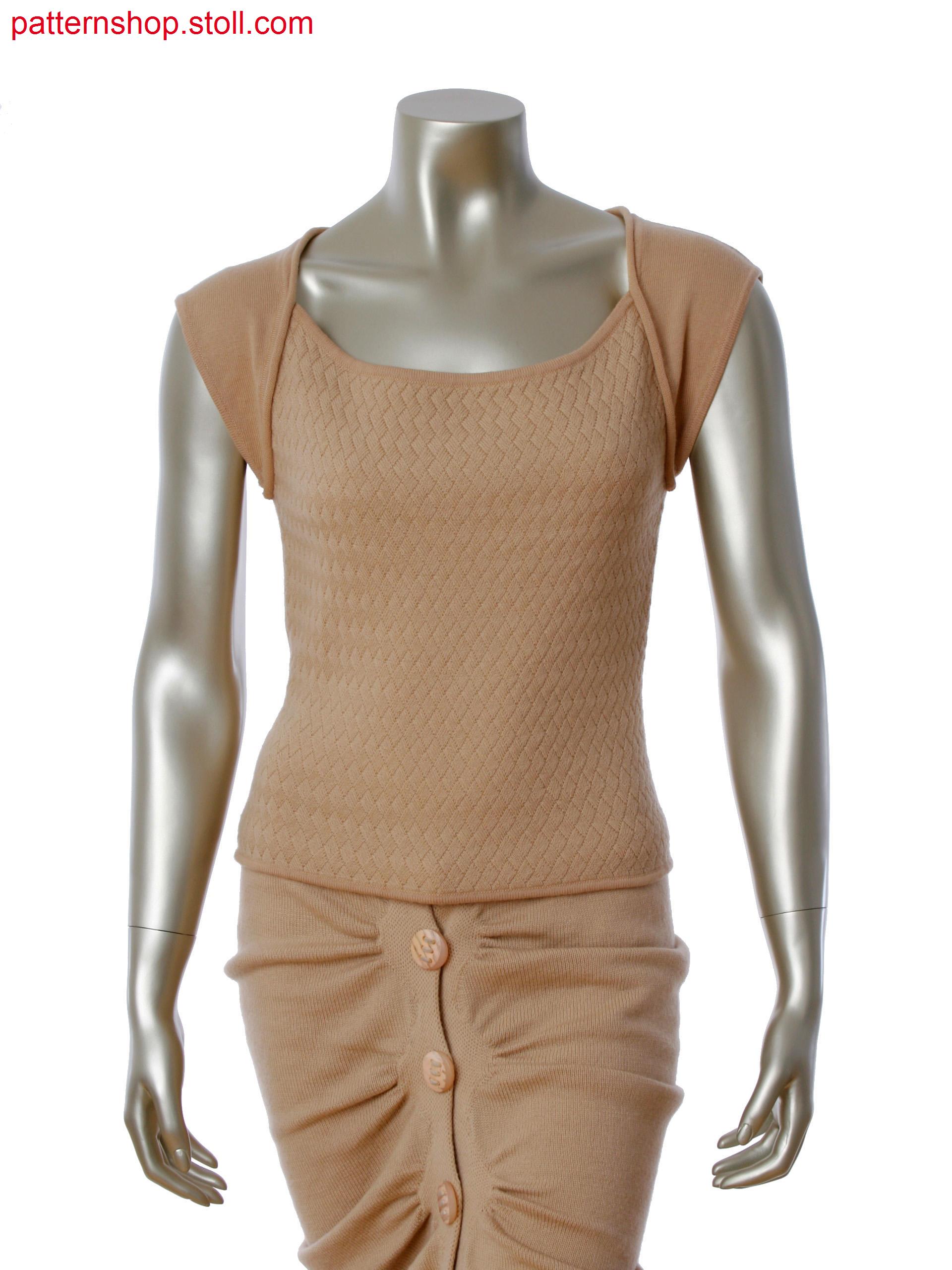 Fully Fashion top with front on weave optic with aran, cap sleeves and back in single jersey