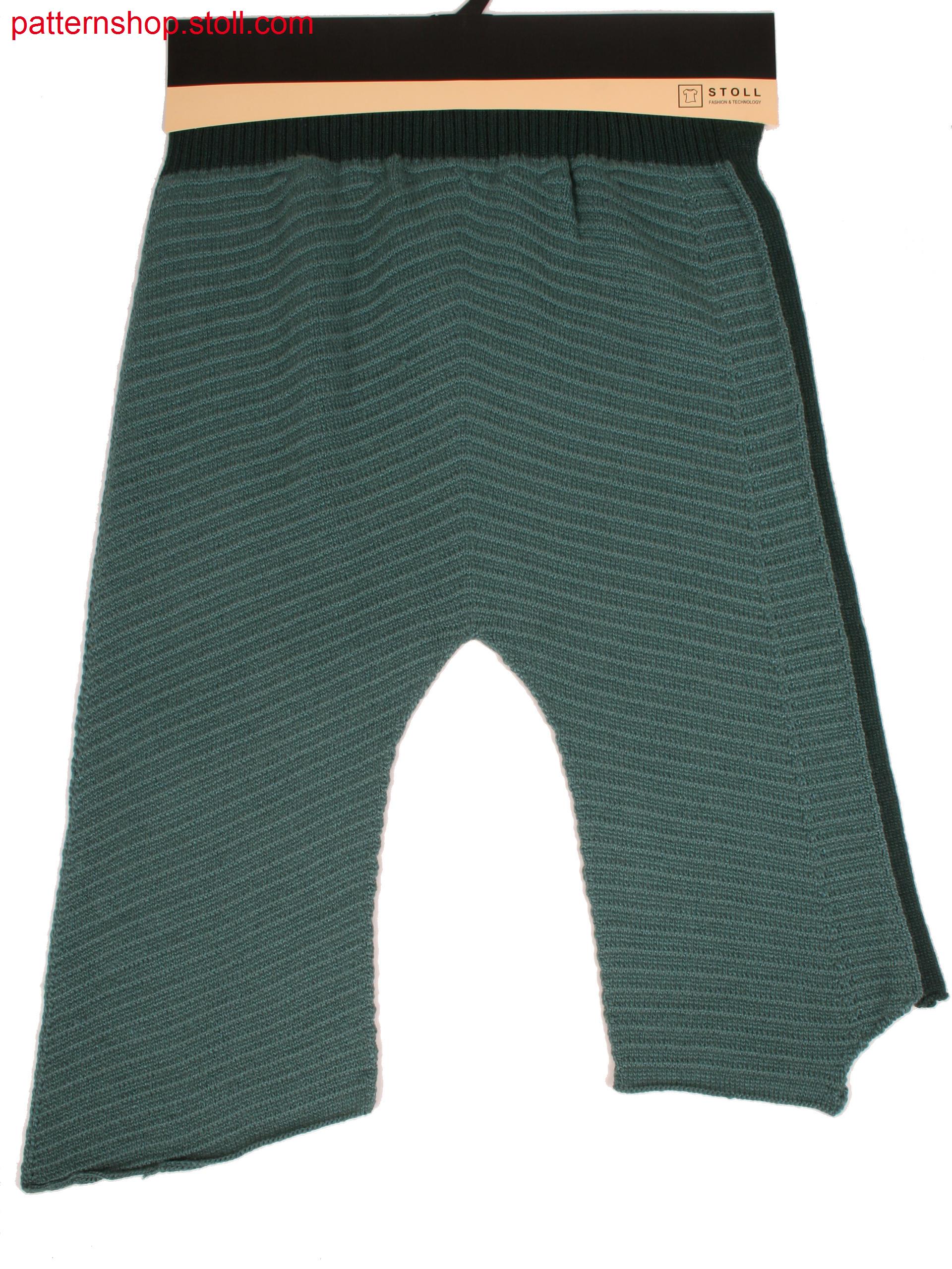 Half part of cardigan with wave and pointelle structure insplit technique and intarsia