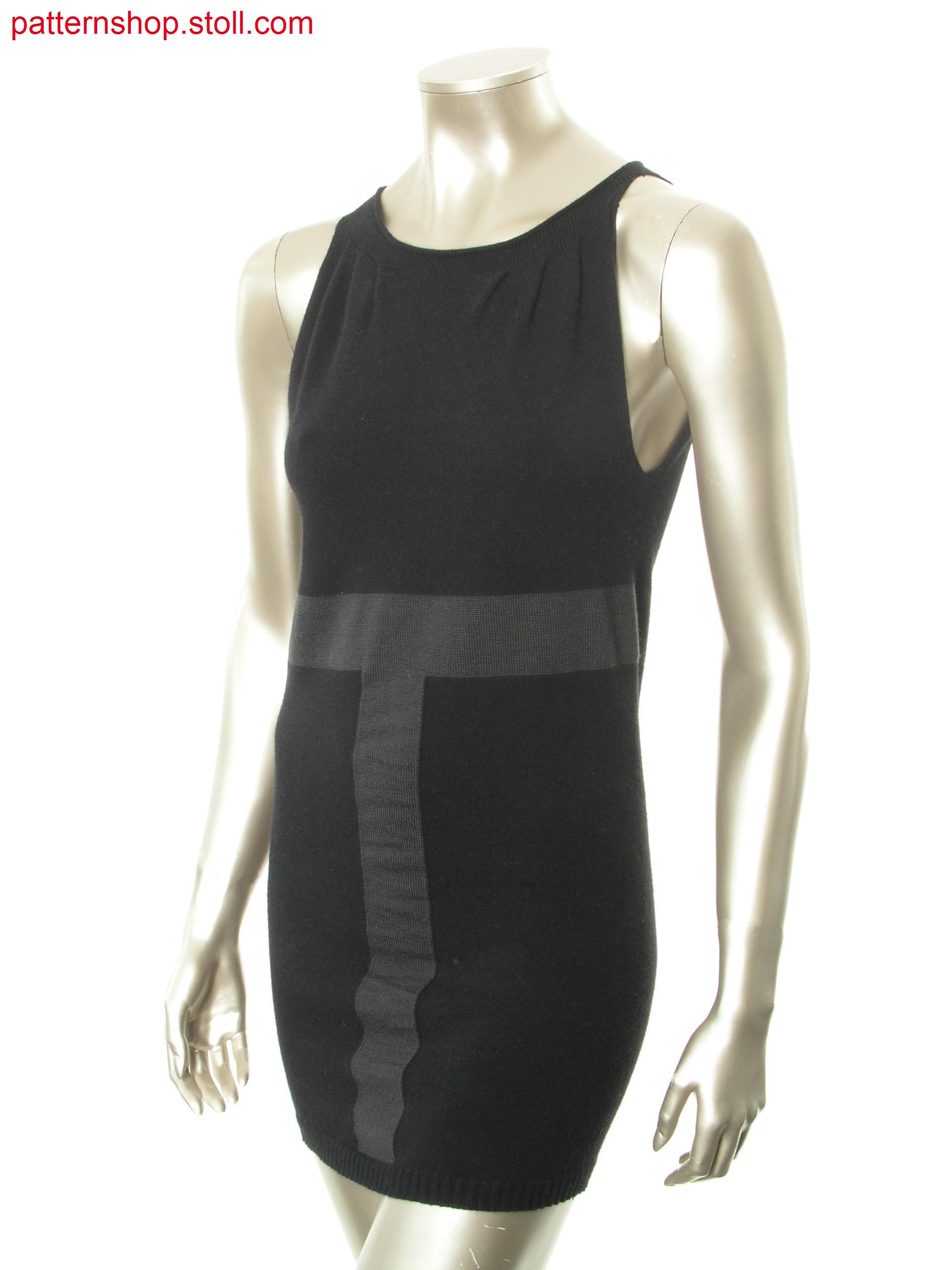 Sleeveless intarsia dress with pleated round neck /