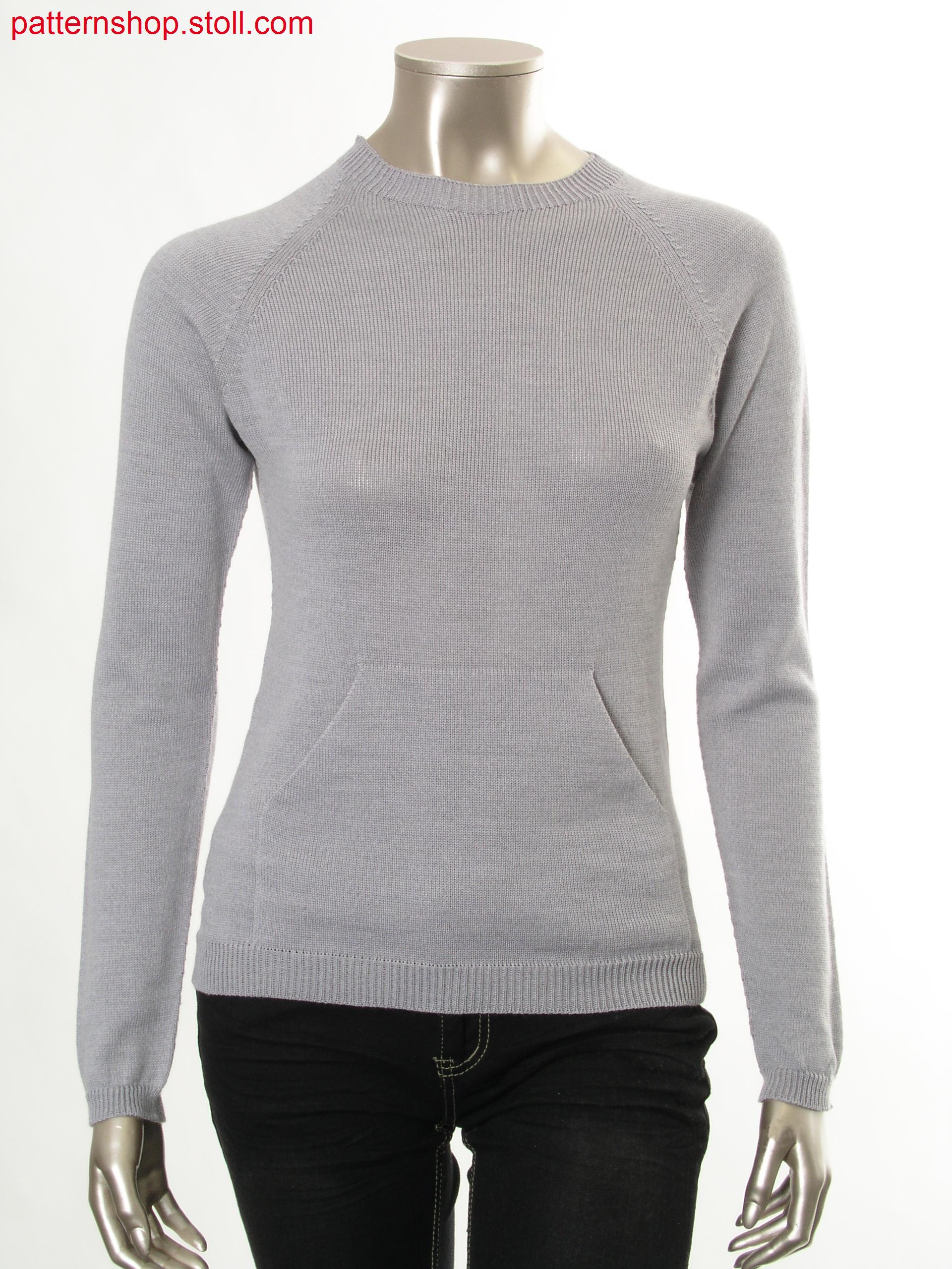 Jersey raglan pullover with patch kangaroo pocket / Rechts-Links Raglanpullover mit aufgesetzter K