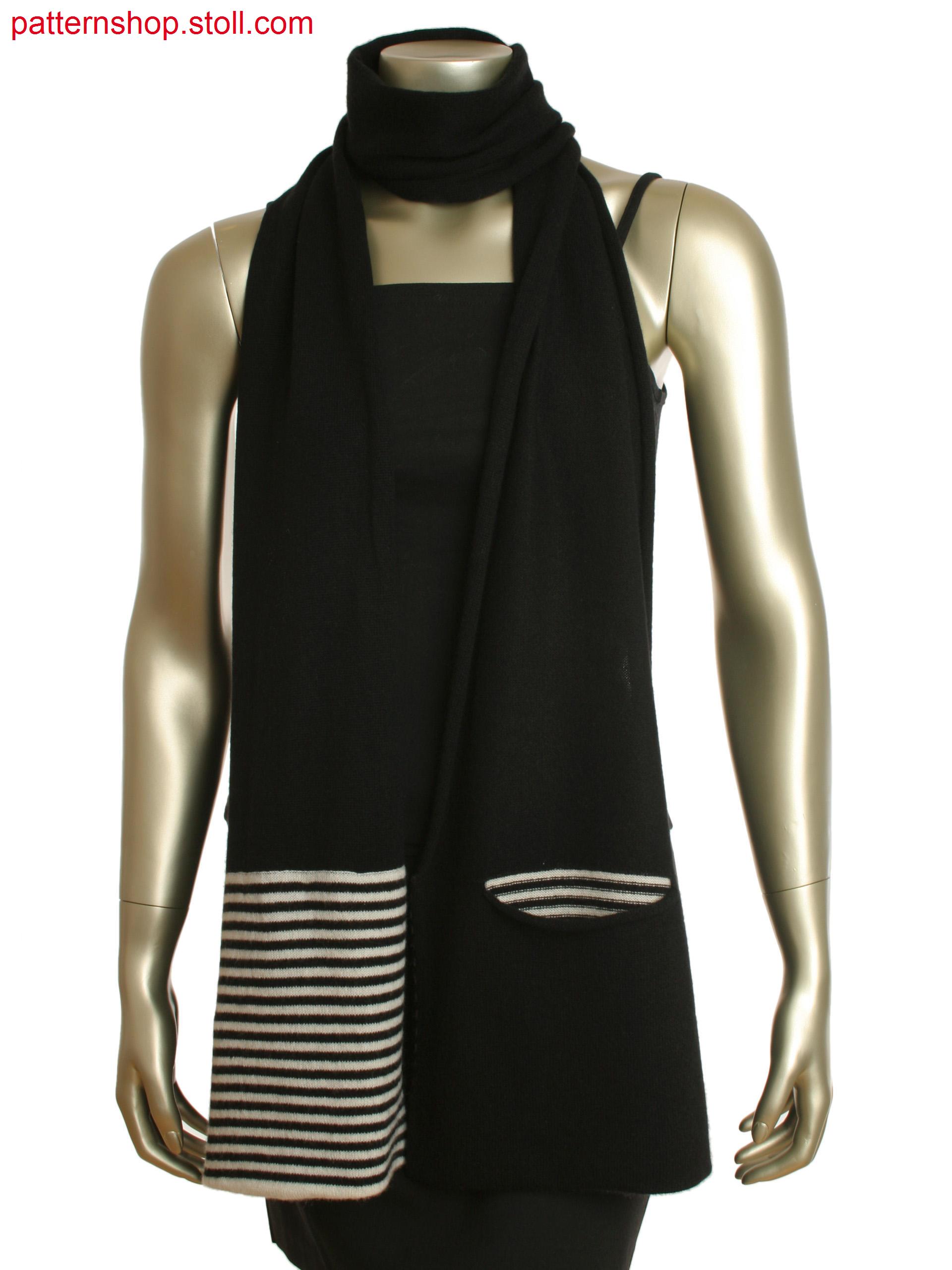 Long scarf with both end folded and linked to creat striped pockets