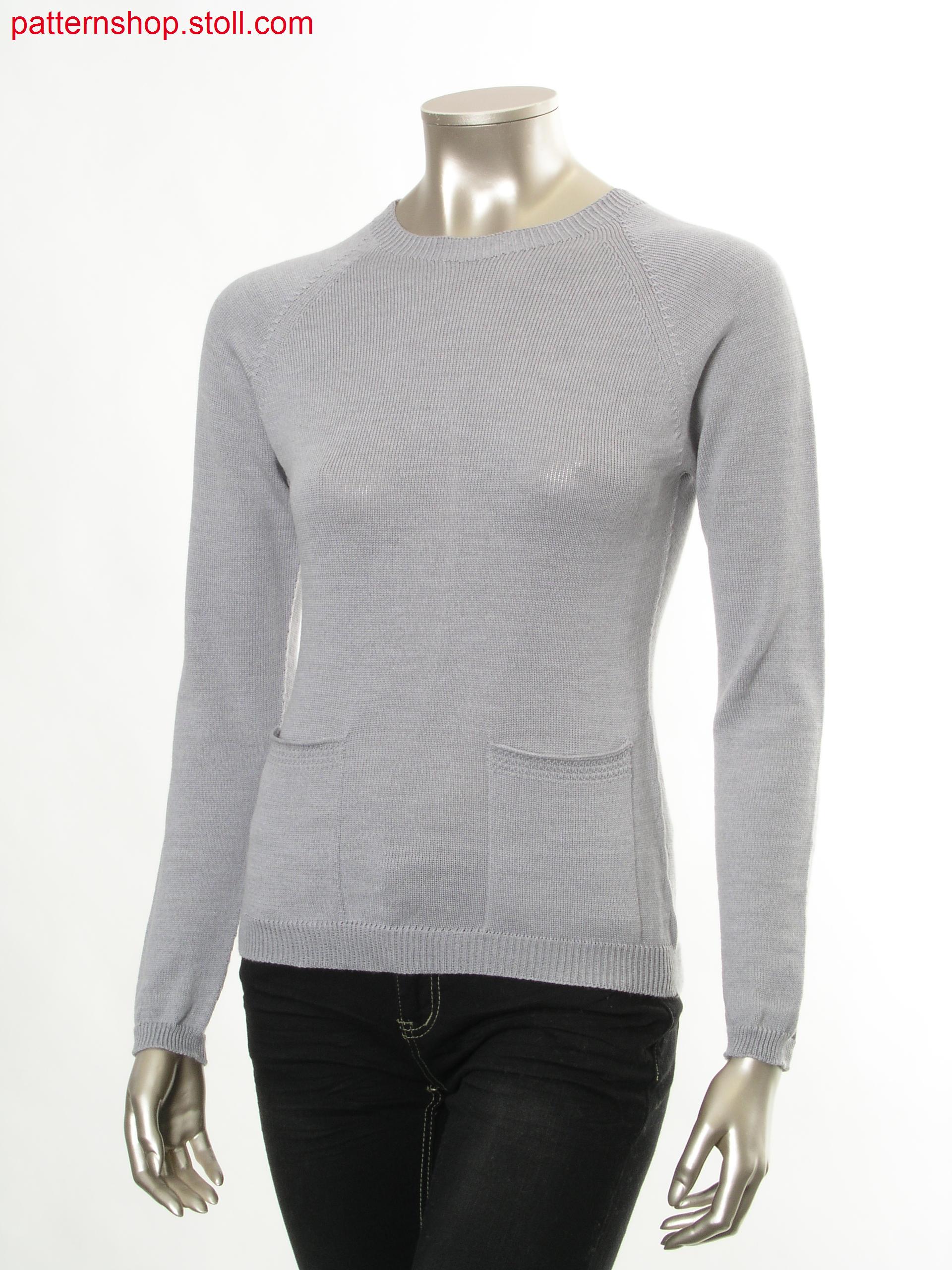 Fitted jersey raglan pullover with patch pockets / Taillierter Rechts-Links Raglanpullover mit aufgesetzten Taschen