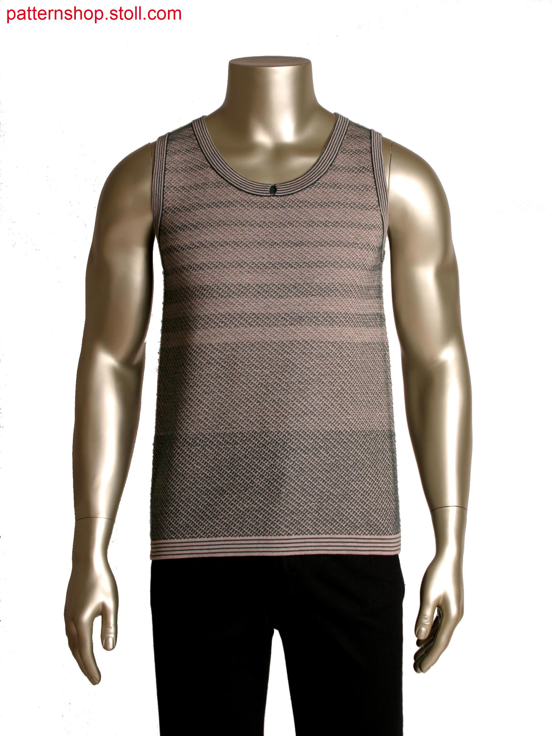 Fully Fashion sleeveless top,inlay yarn in contrasting ends with plating feeder