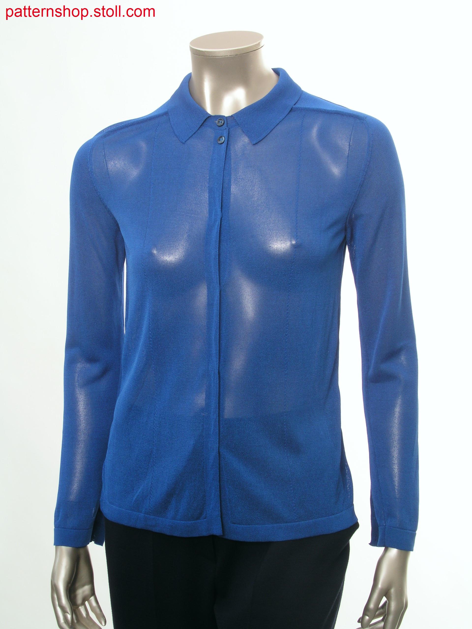 Fully Fashion jersey shirt blouse with single cable stripes / Fully Fashion Rechts-Links Hemdbluse mit Zopfstreifen