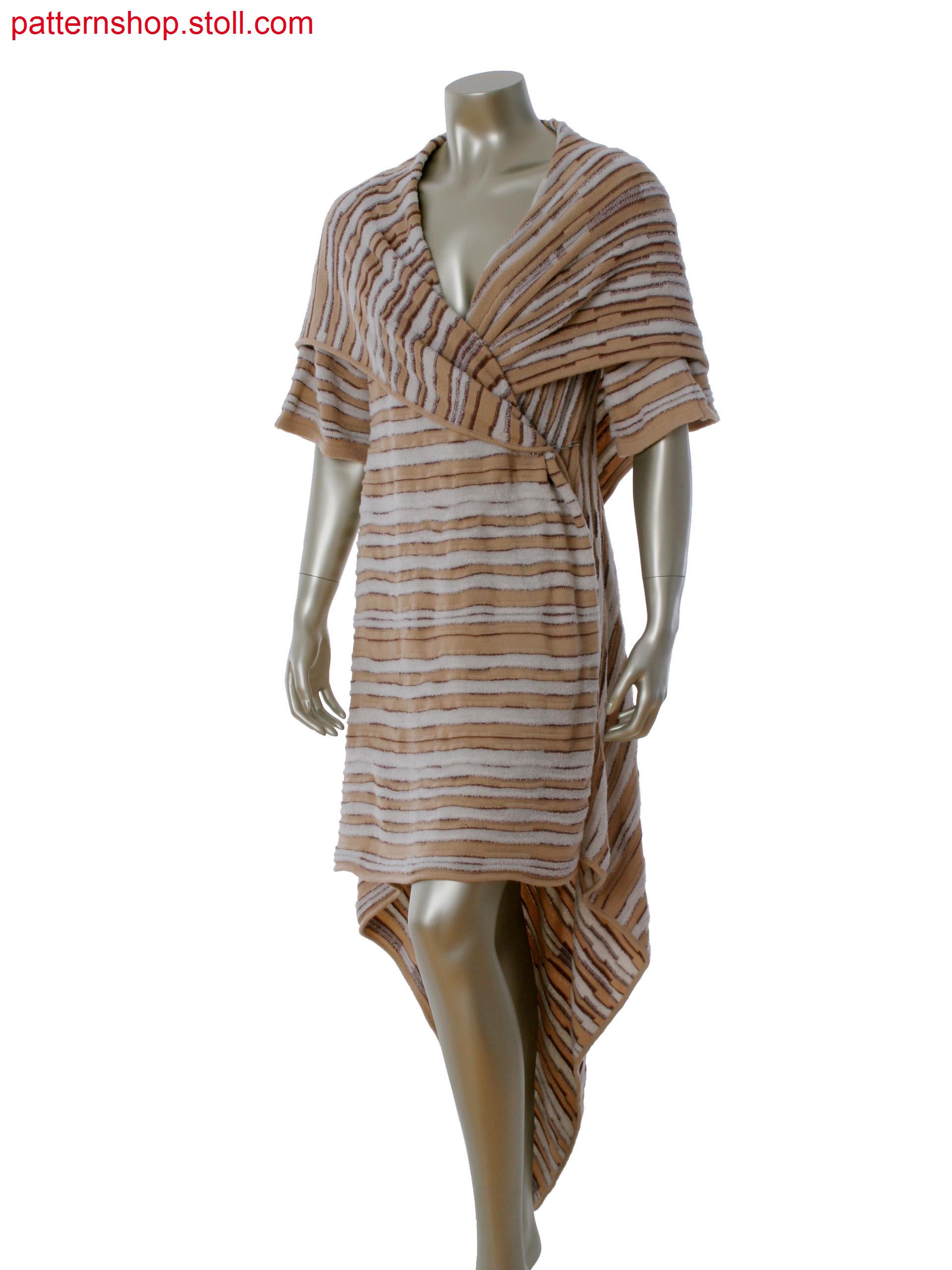 Big poncho in 3-color stripes with holding stitches