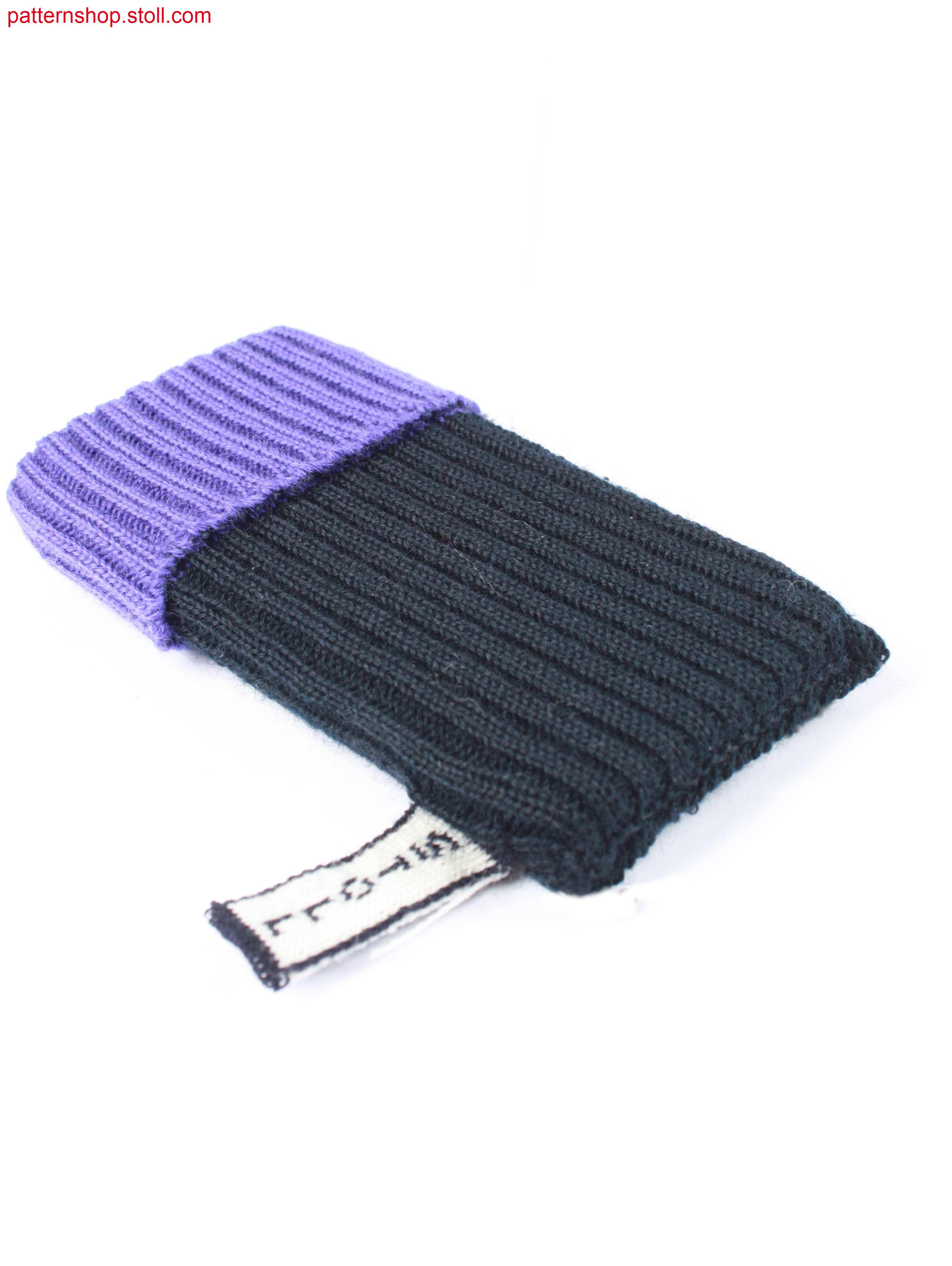 Cell phone case in 2x2 rib with kitted on Stoll-label / Handyh