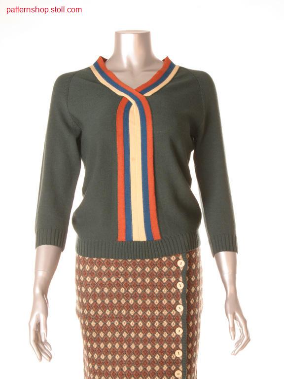 Fully Fashion-Intarsia pullover with integral trimming / Fully Fashion-Intarsia Pullover mit integrierter Halsblende