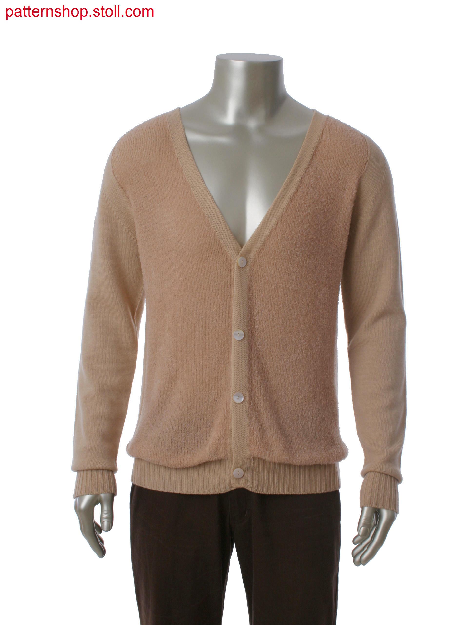 Stoll-knit and wear&reg cardigan with integral placket and button hole