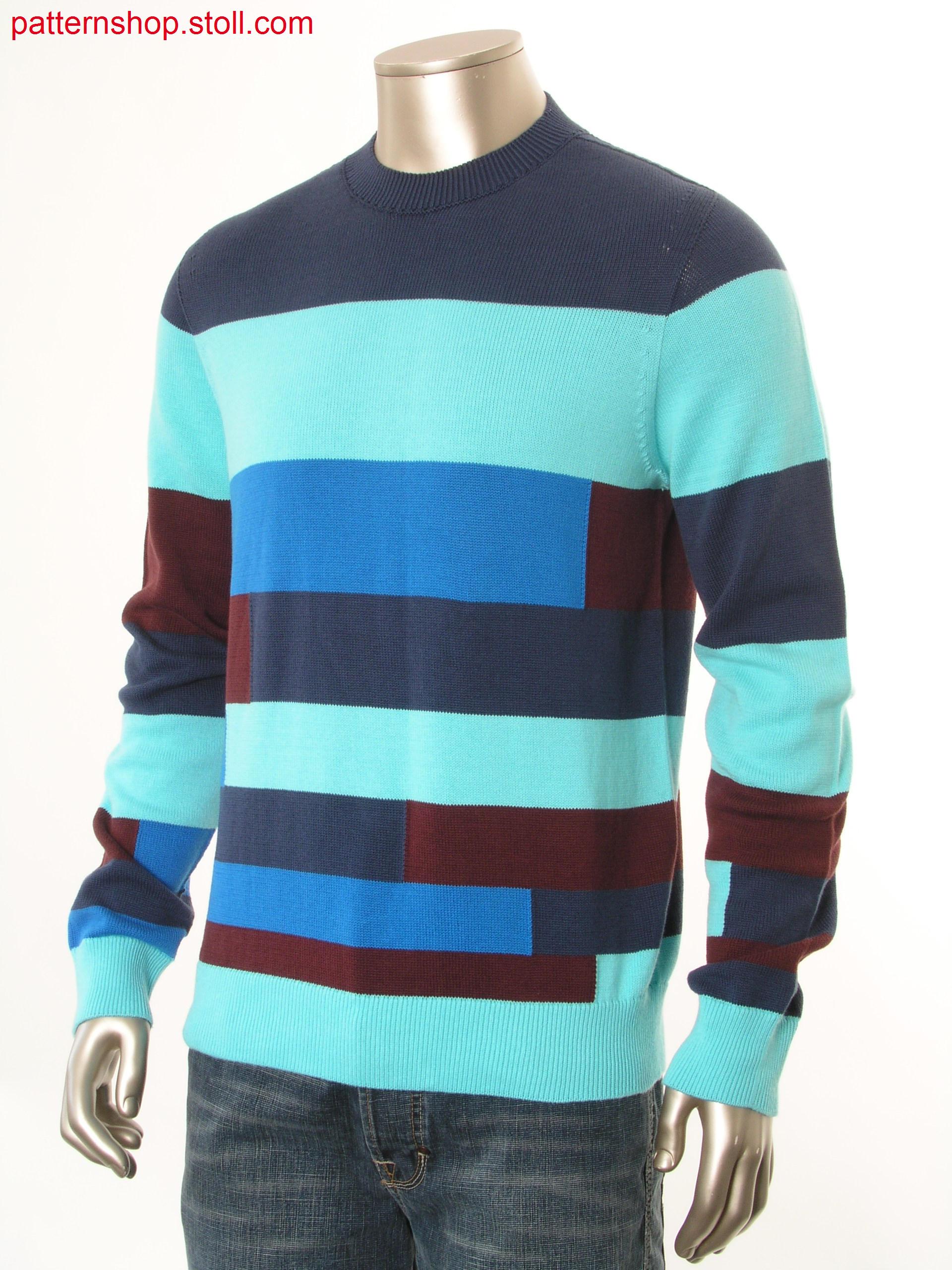 Pullover with horizontal intarsia stripes / Pullover mit Intarsia-Ringeln