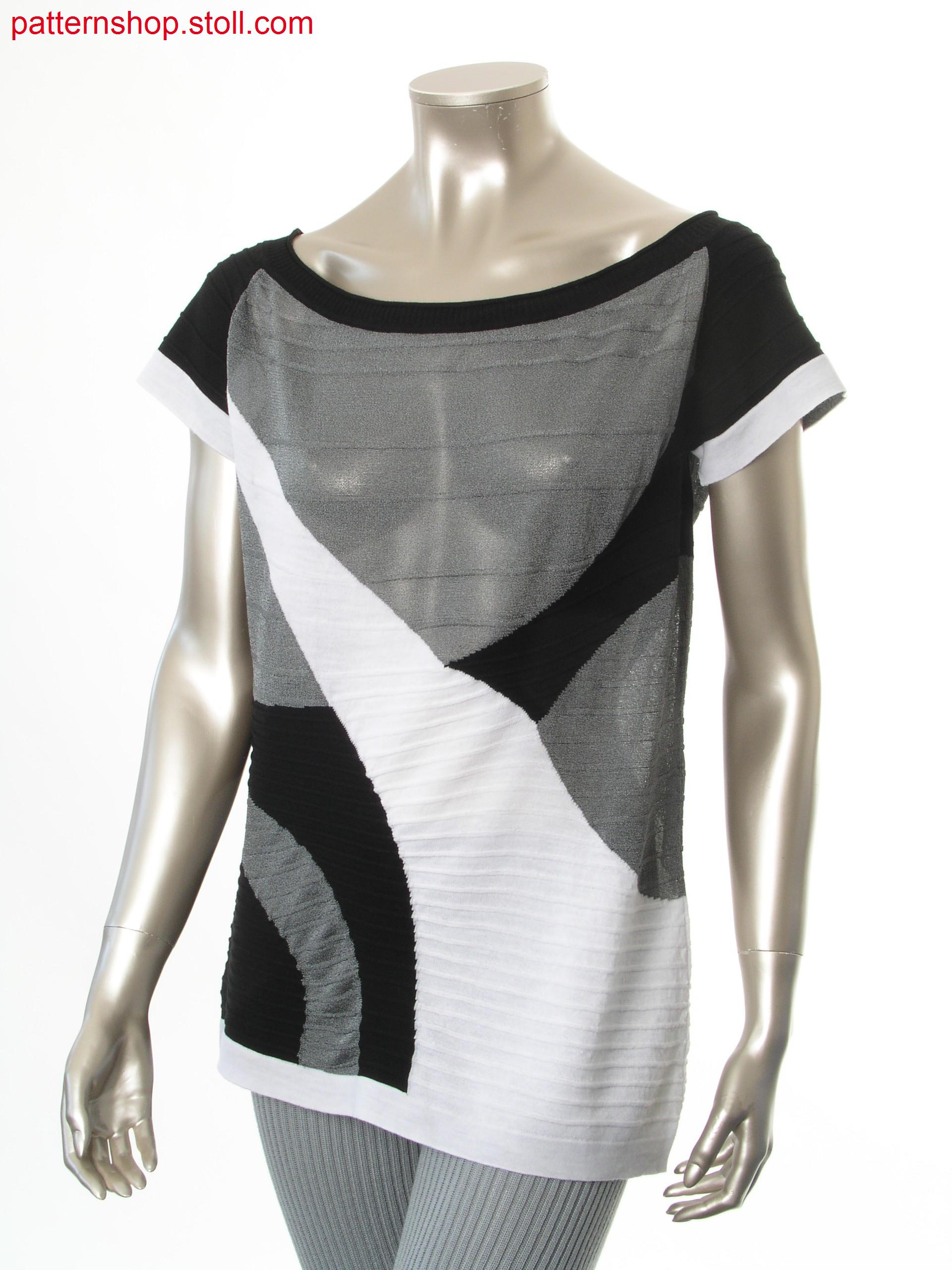 Intarsia short-sleeved pullover in jersey structure / Intarsia Kurzarmpullover in Rechts-Links Struktur