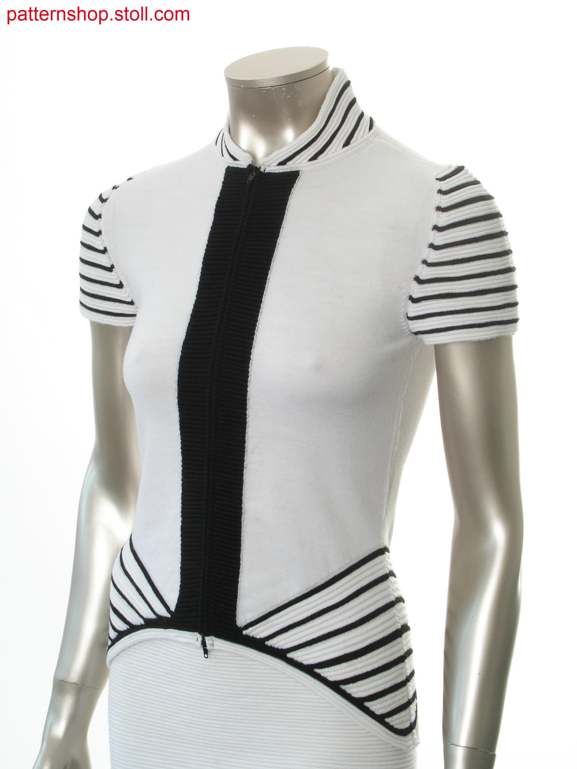 Short-sleeved cardigan with knitted on intarsia trimming / Kurzarmstrickjacke mit angestrickter Intarsia-Blende