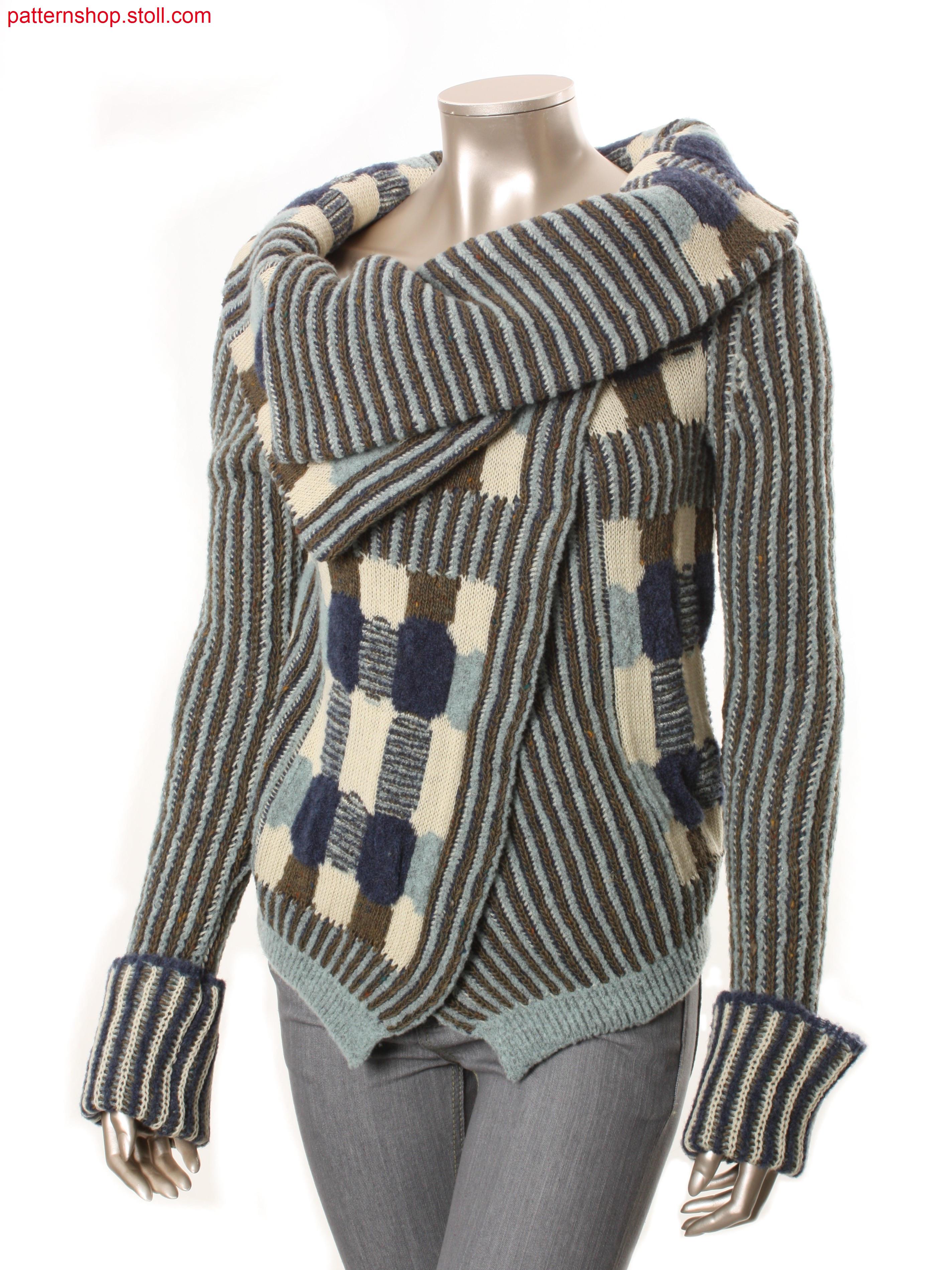 Fully Fashion cardigan with different multicolour jacquard/ Fully Fashion Strickjacke mit verschiedenen Bunt-Jacquards