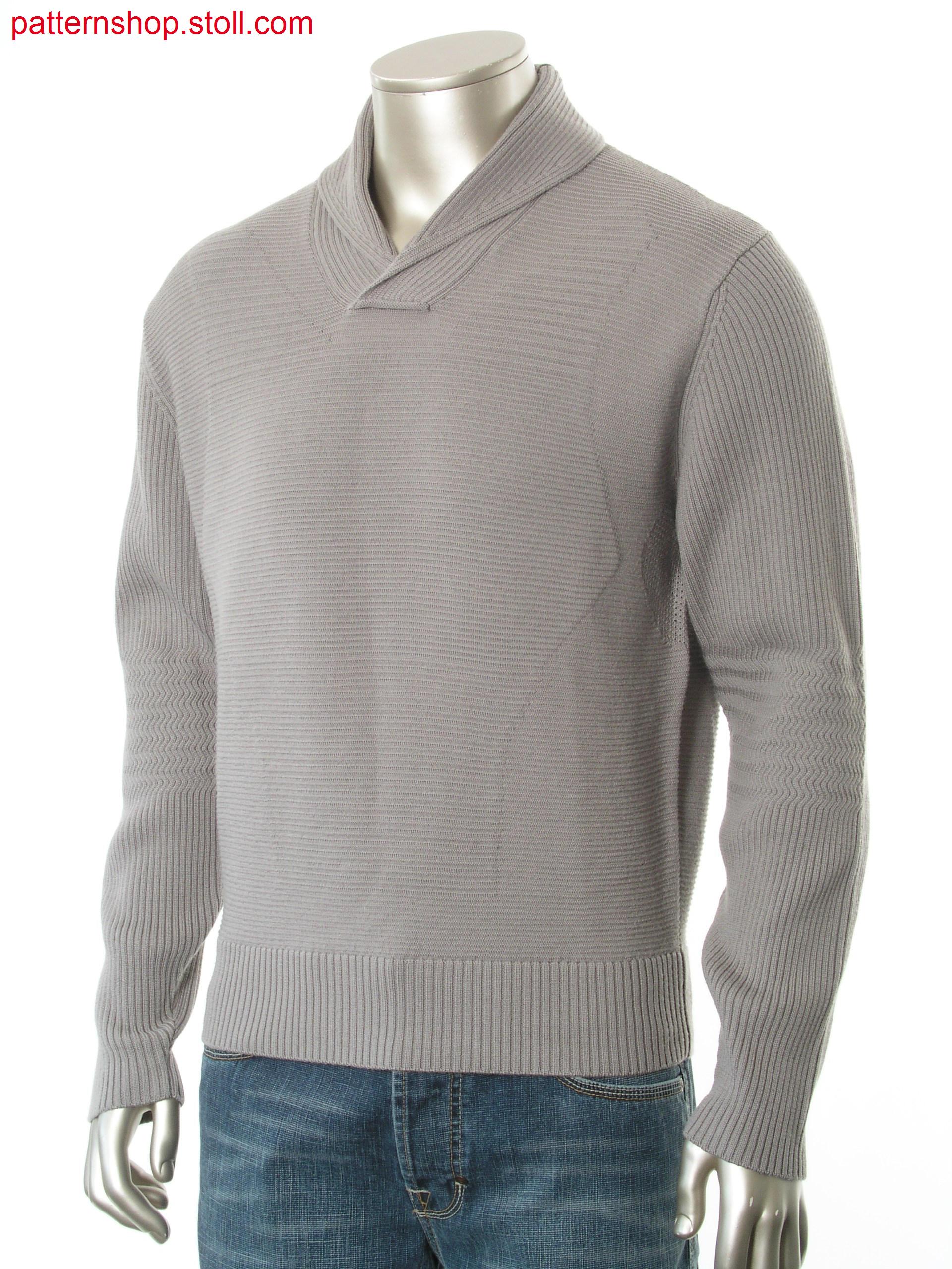 Fully Fashion pullover with overlapped rib collar and body line application inside.