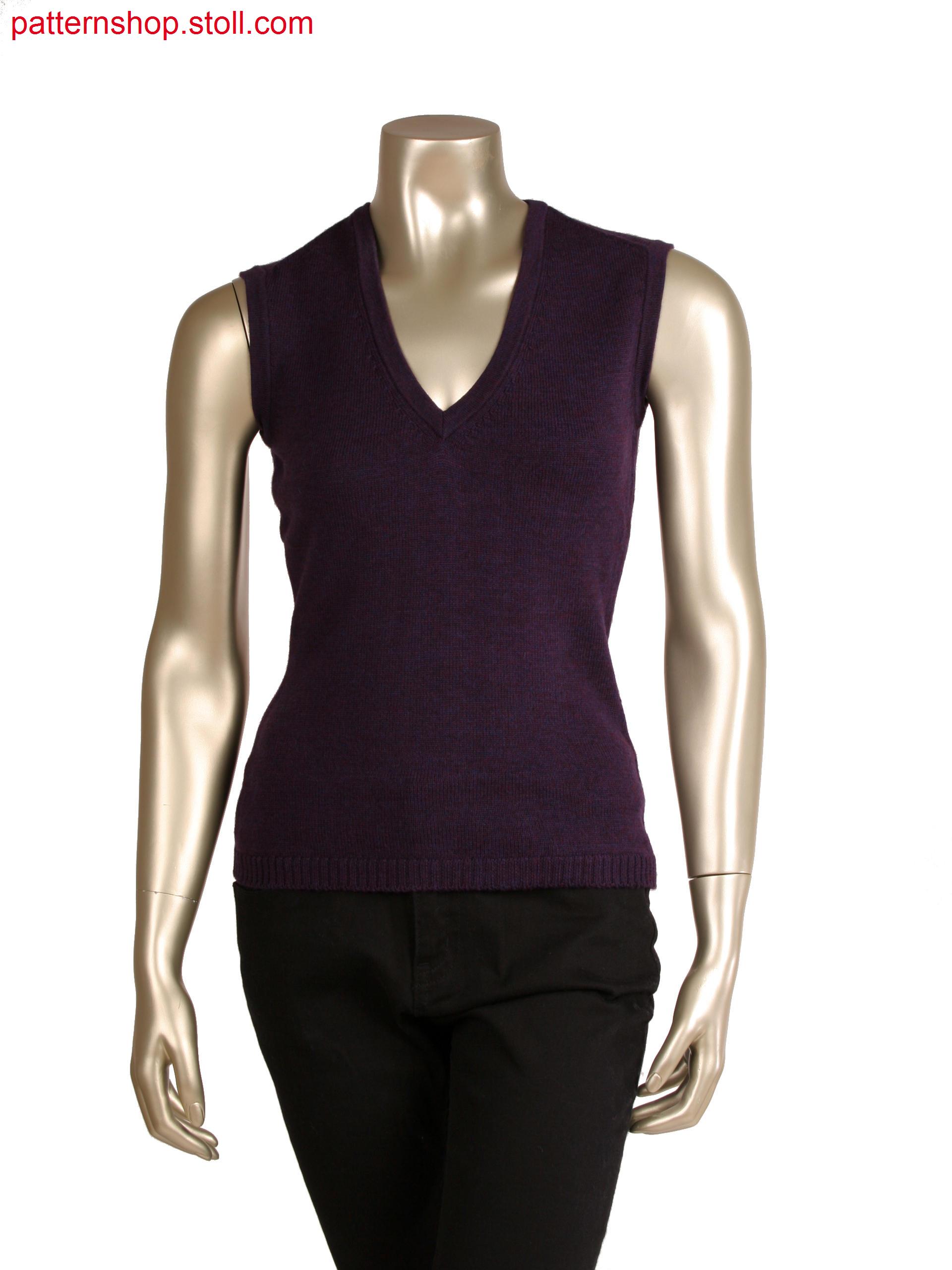 Sleeveless pullover, Intarsia pattern with 1x1 gradual cable and Plating technique