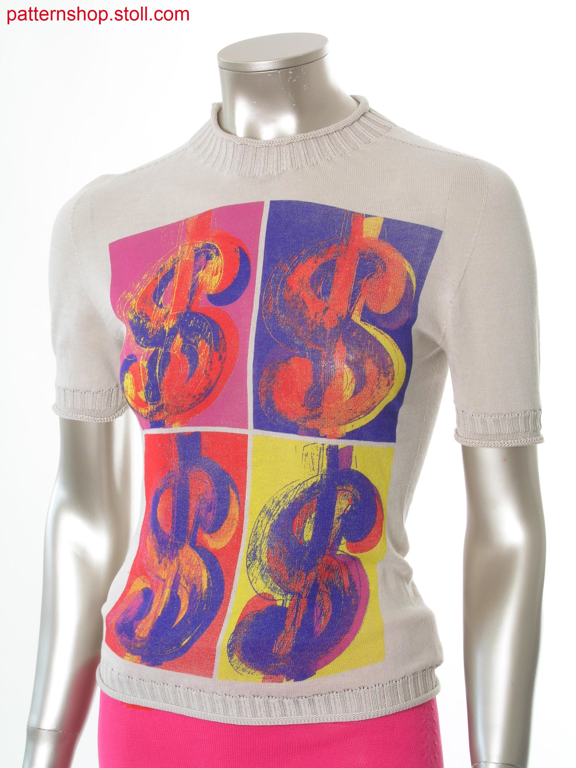 Fitted short-sleeved jersey pullover with saddle shoulder / Taillierter Rechts-Links Kurzarmpullover mit Sattelschulter