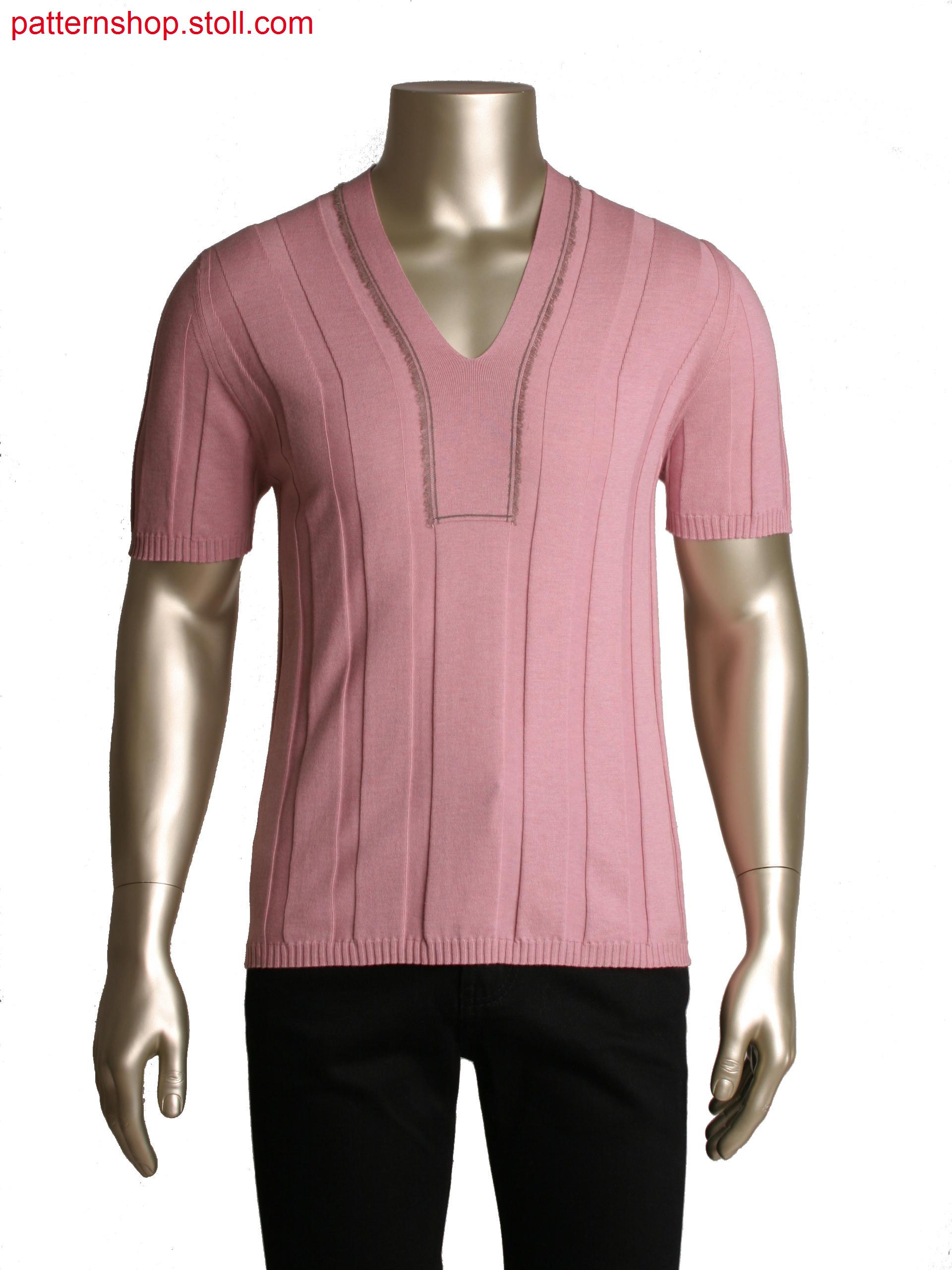 Fully Fashion T-shirt in broad rib structure,integrated neckline with fringes in intarsia