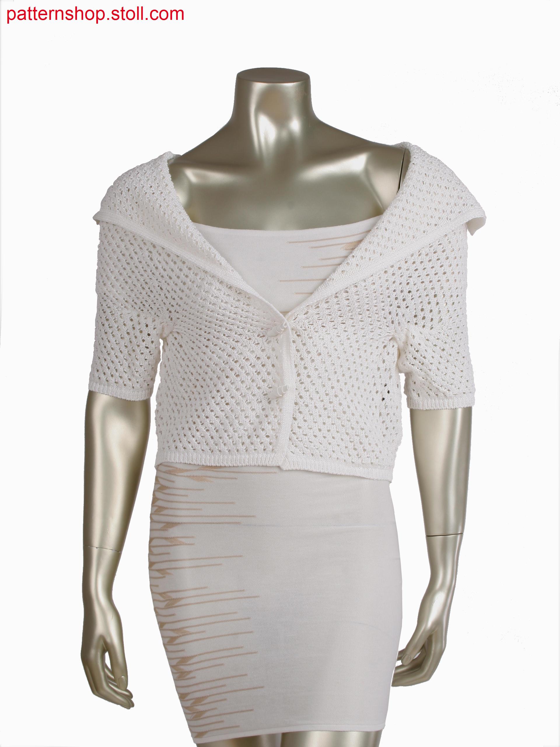 Fully Fashion jacket in pointelle structure,integrated sleeve with fair isle technique