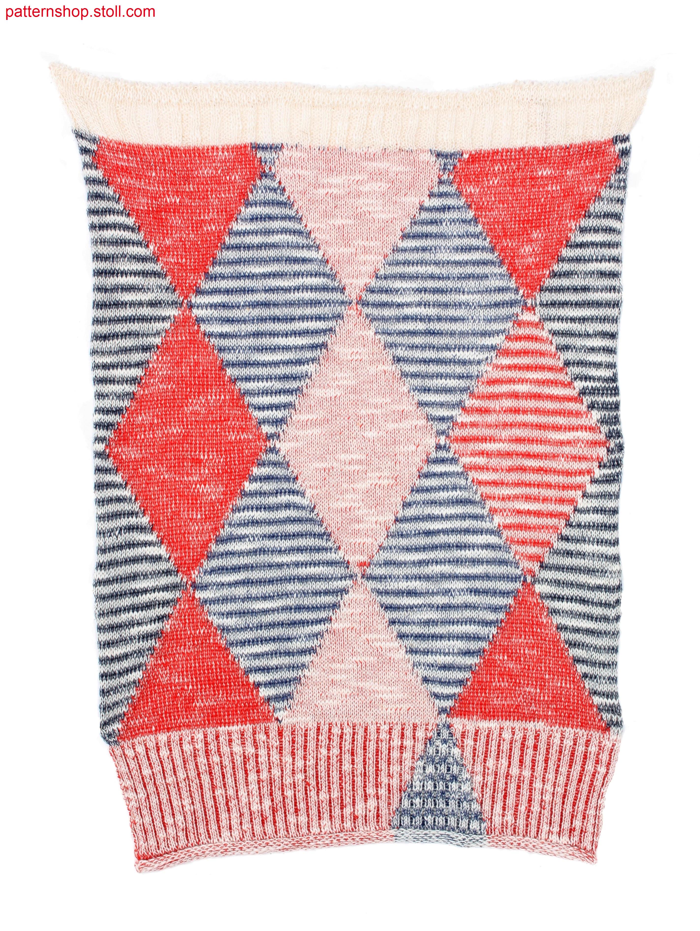 Swatch with selective plated 2x1 rib intarsia-cuff / Musterausschnitt mit selektiv plattierten 2x1 Ripp-Intarsiab