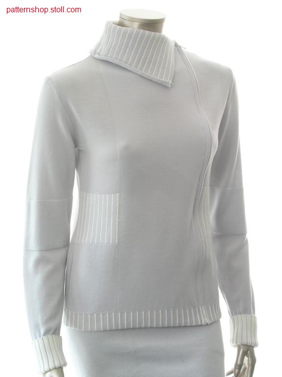 Asymmetrical FF-Intarsia cardigan with turndown collar / Asymmetrische FF-Intarsia Strickjacke mit Umschlagkragen
