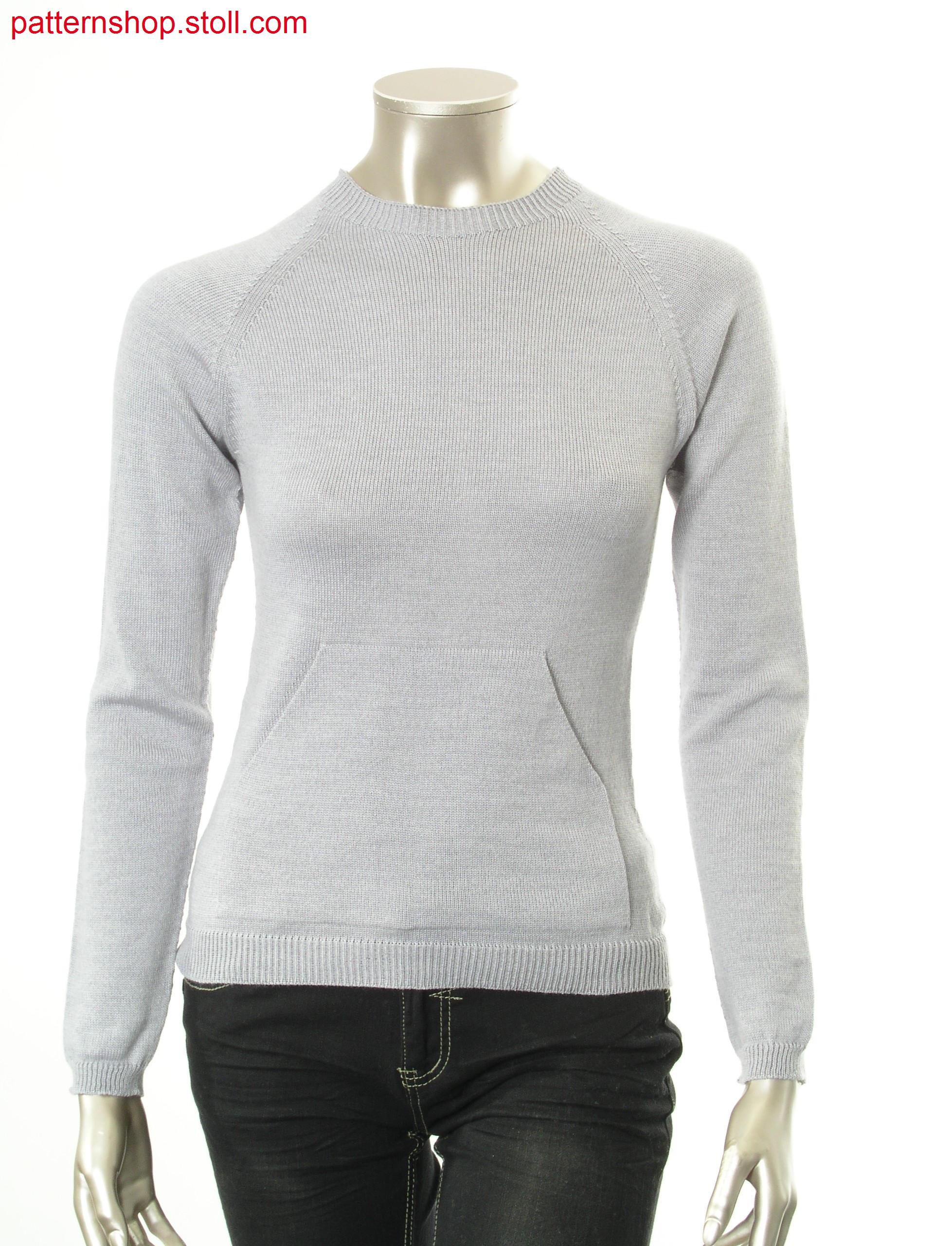 Jersey raglan pullover with patch kangaroo pocket / Rechts-Links Raglanpullover mit aufgesetzter K