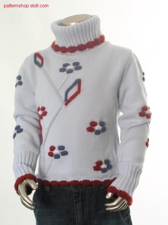 FF-jersey children's pullover with aran floral motive / FF-Rechts-Links Kinderpullover mit Aran Blumenmotiv