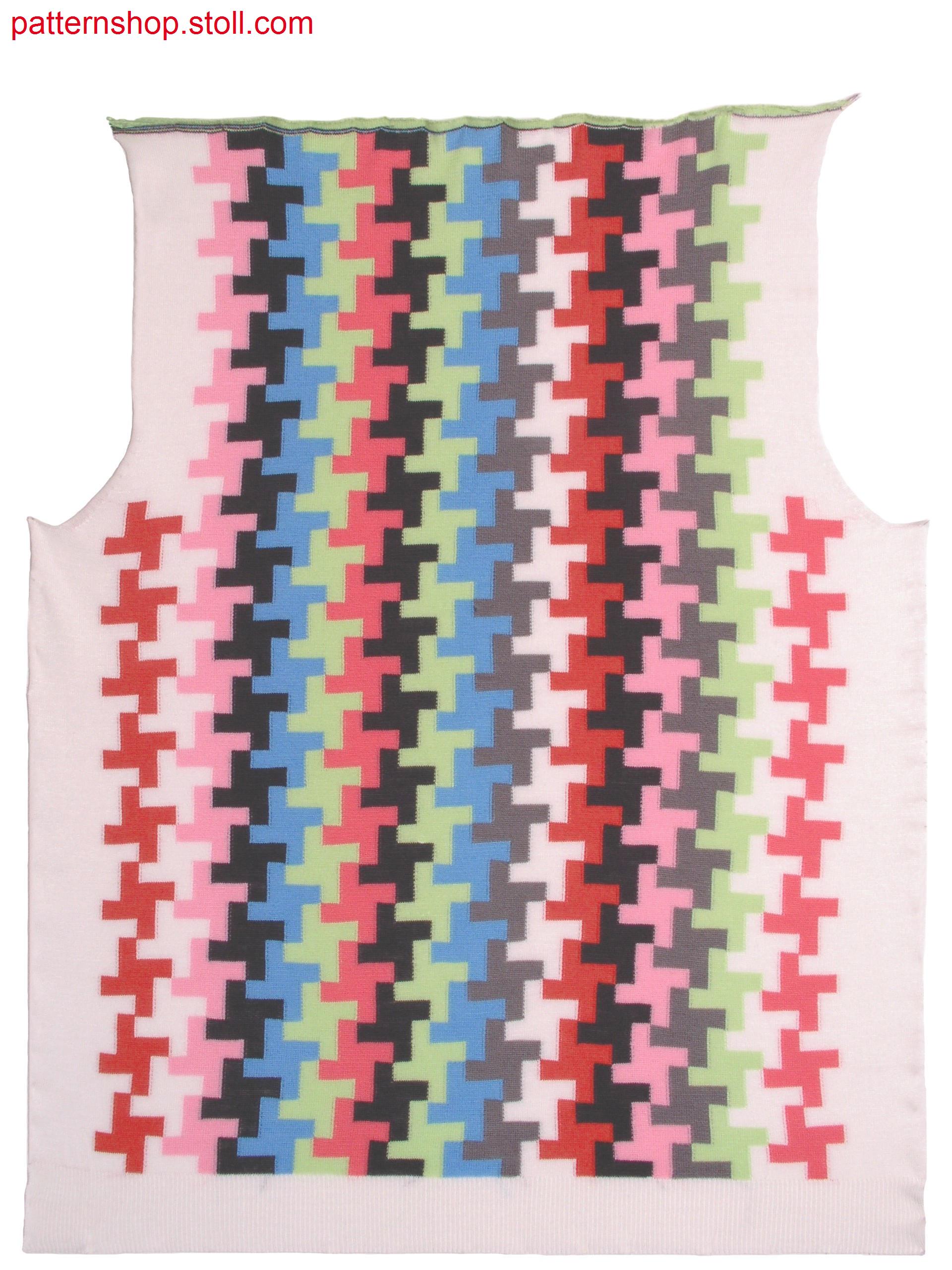 Fully Fashion-intarsia front with hound's tooth check / Fully Fashion-Intarsia Vorderteil mit Hahnentrittmuster