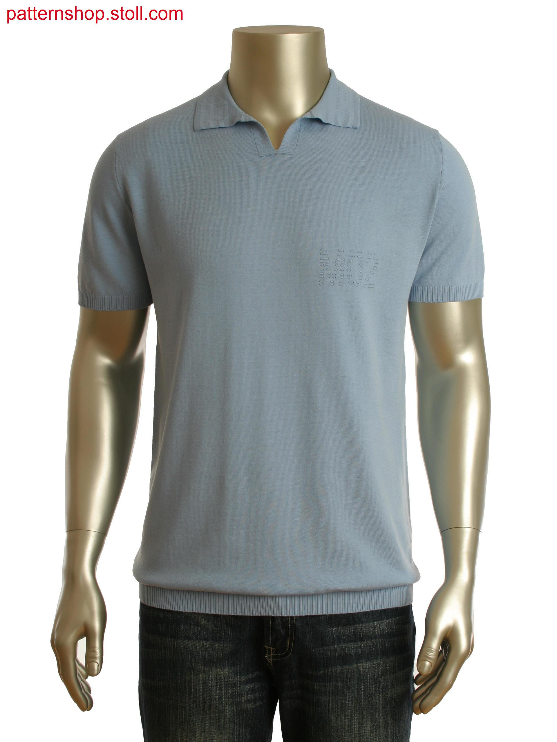 Fully Fashion Polo-Shirt in different stitch length with holding stitch motif. Collar in twisted effect structure.