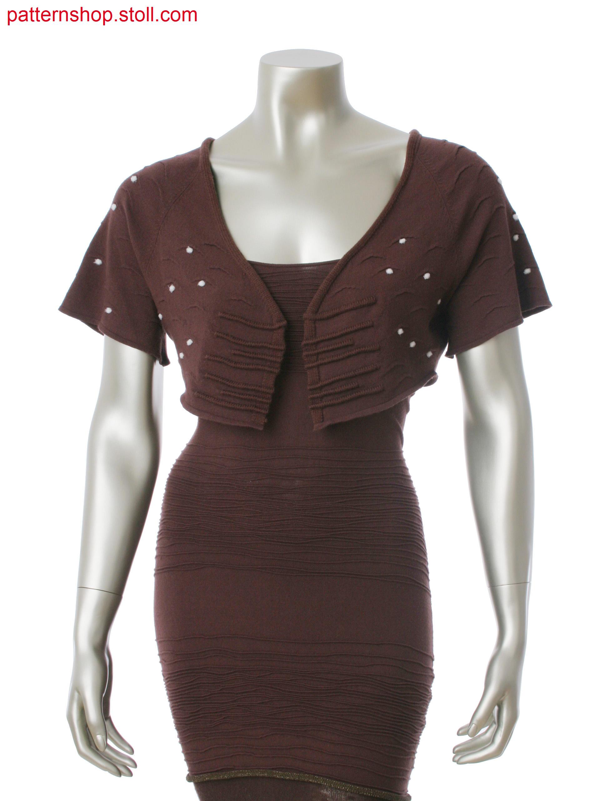 Fully Fashion cardigan with naps, kimono sleeve, ripple structure and placket in coarse gauge