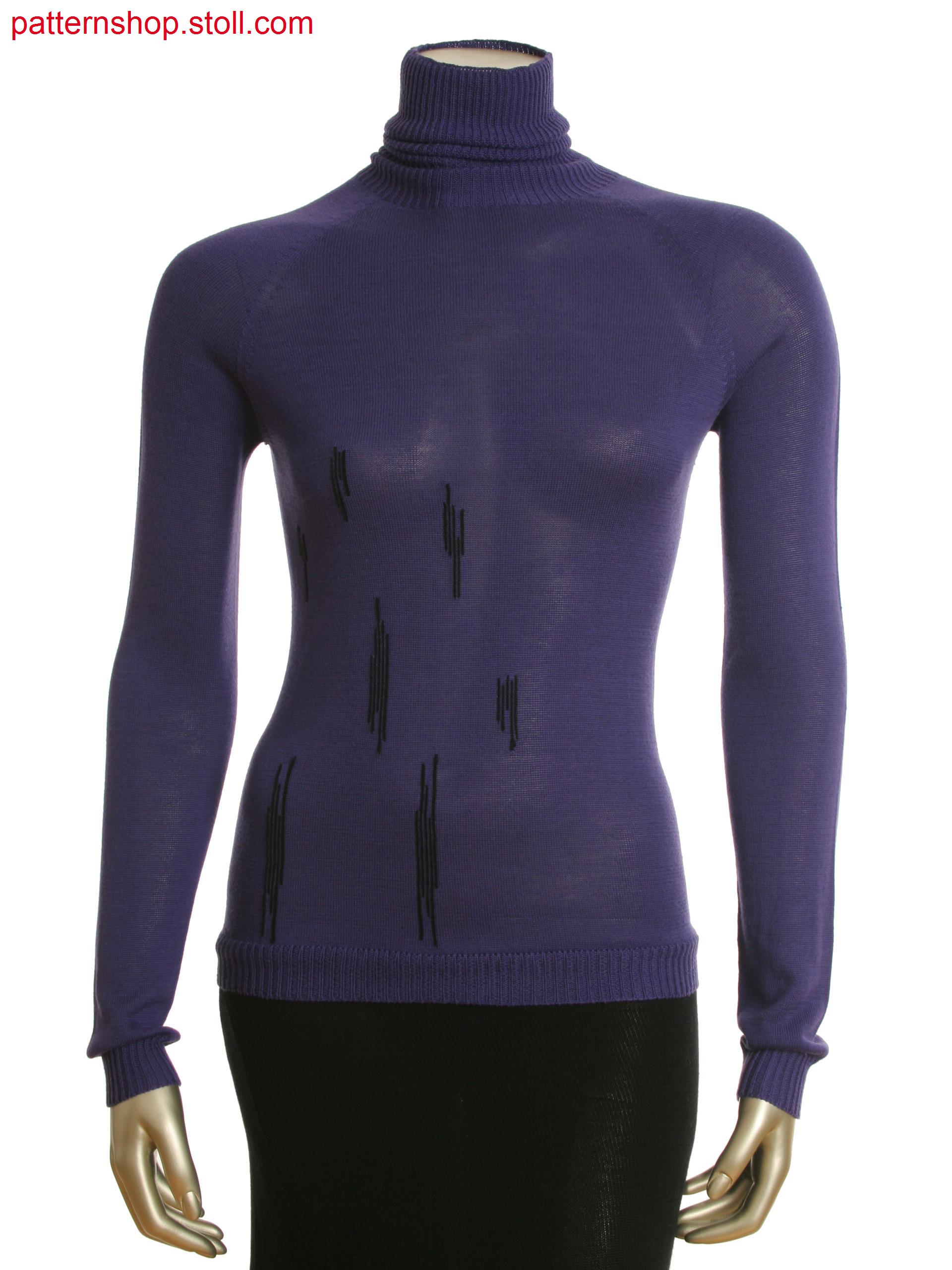 Stoll-knit and wear&reg Turtle neck pullover in all needle technique with intarsia jacquard details