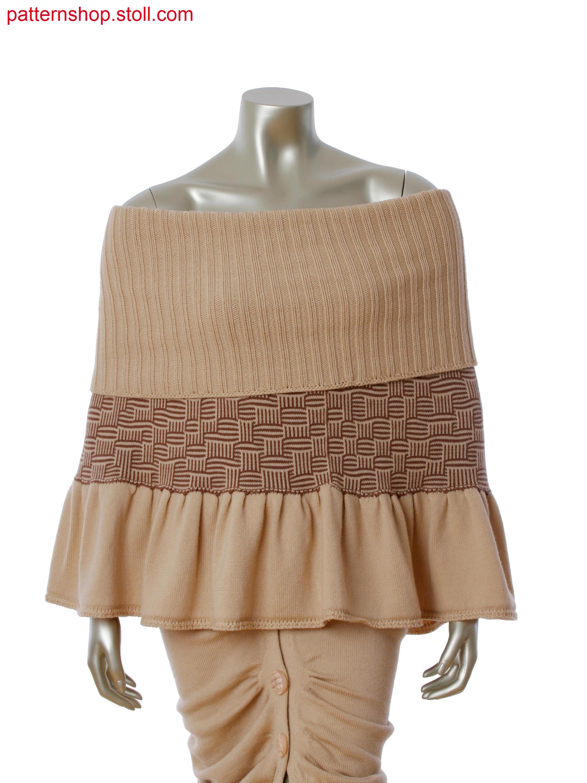 Stoll-knit and wear&reg Cape with single jersey and 2-color float jacquard in all needle and 2x2 rib in 1x1 technique