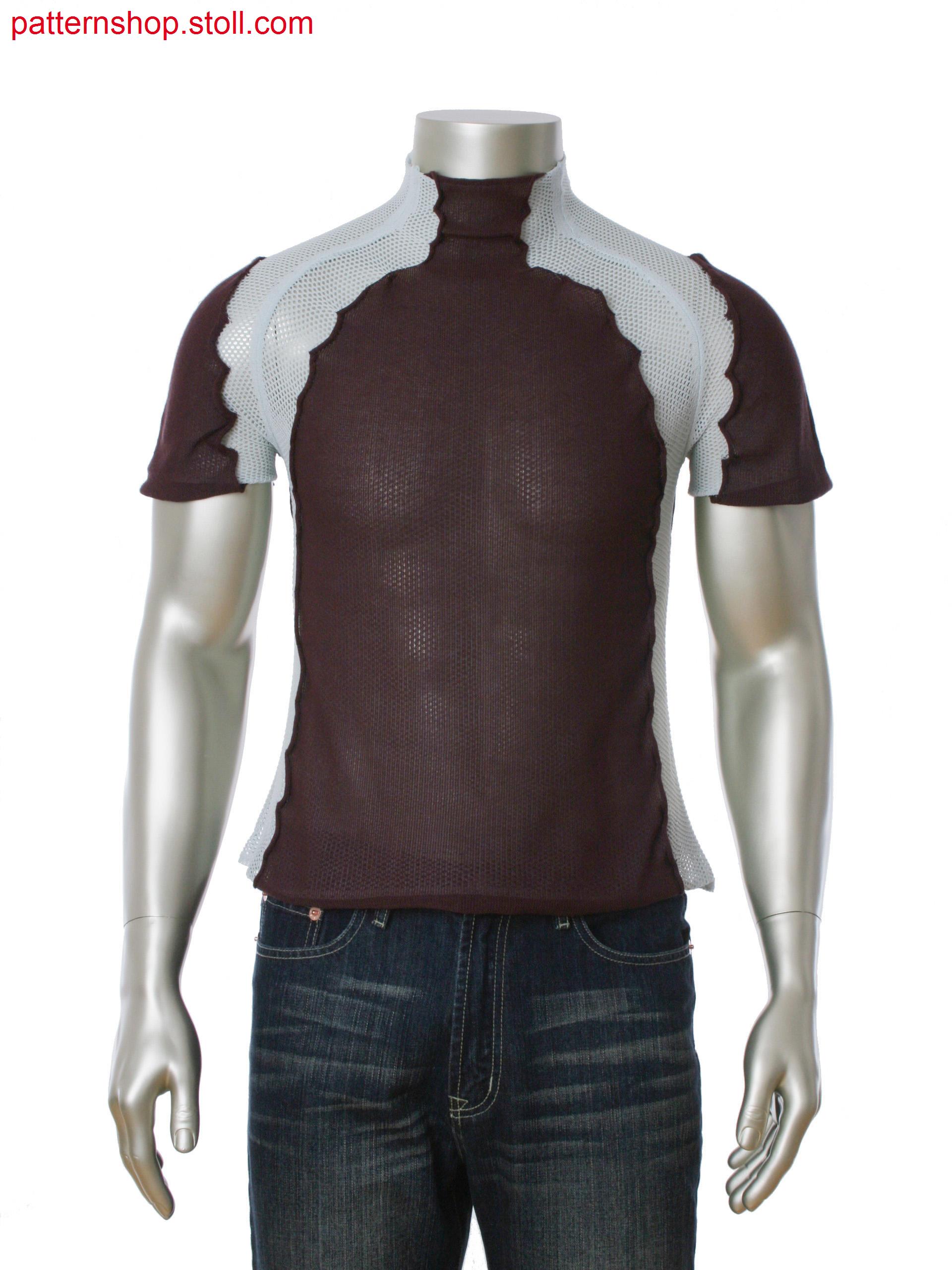 Fully Fashion short sleeved pullover with raglan sleeve and partially connected.Net structure with layer technique.