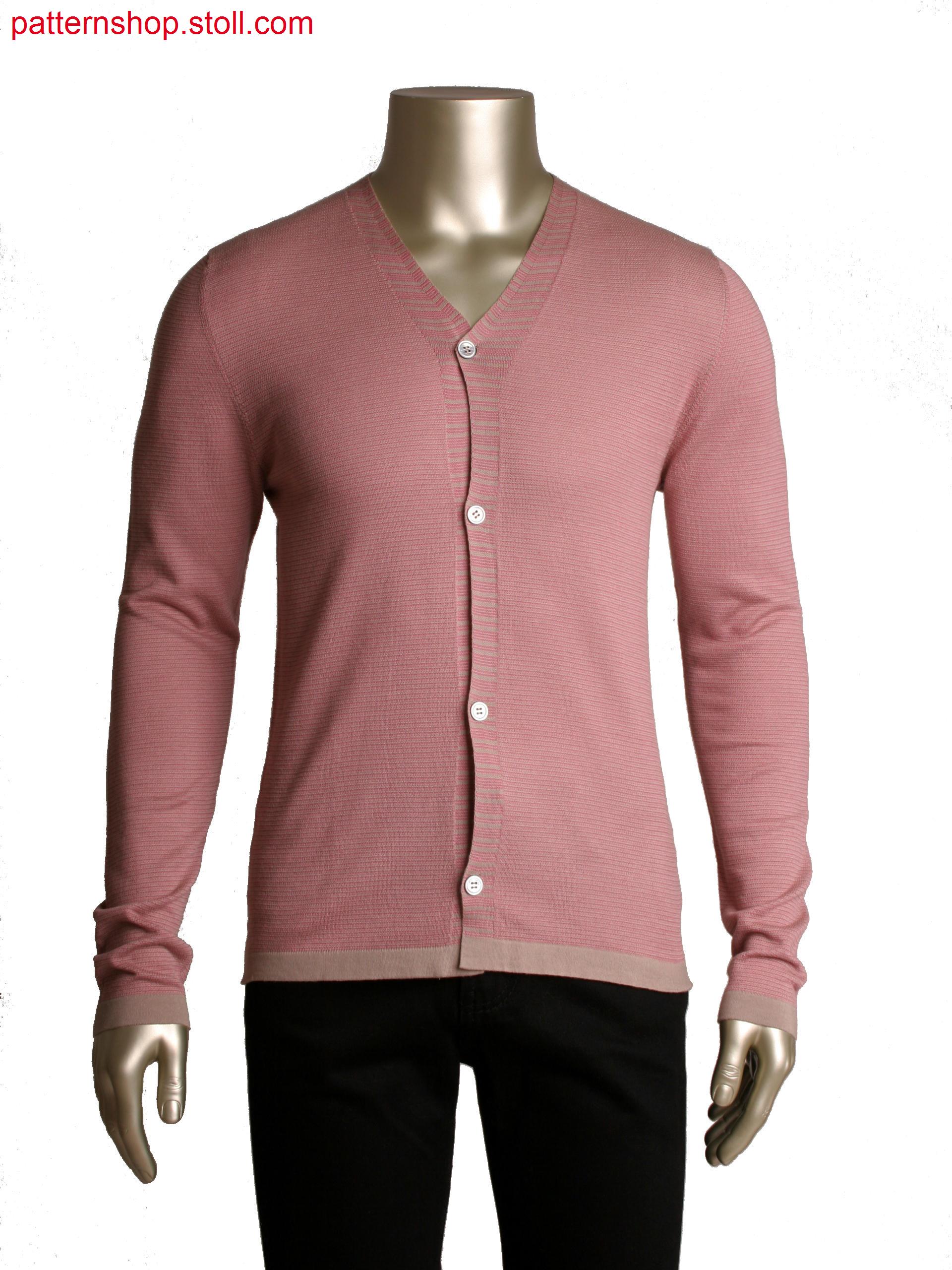 Stoll-multi gauges&reg, Fully Fashion cardigan in 2 colourstripe,integrated shaped neckline