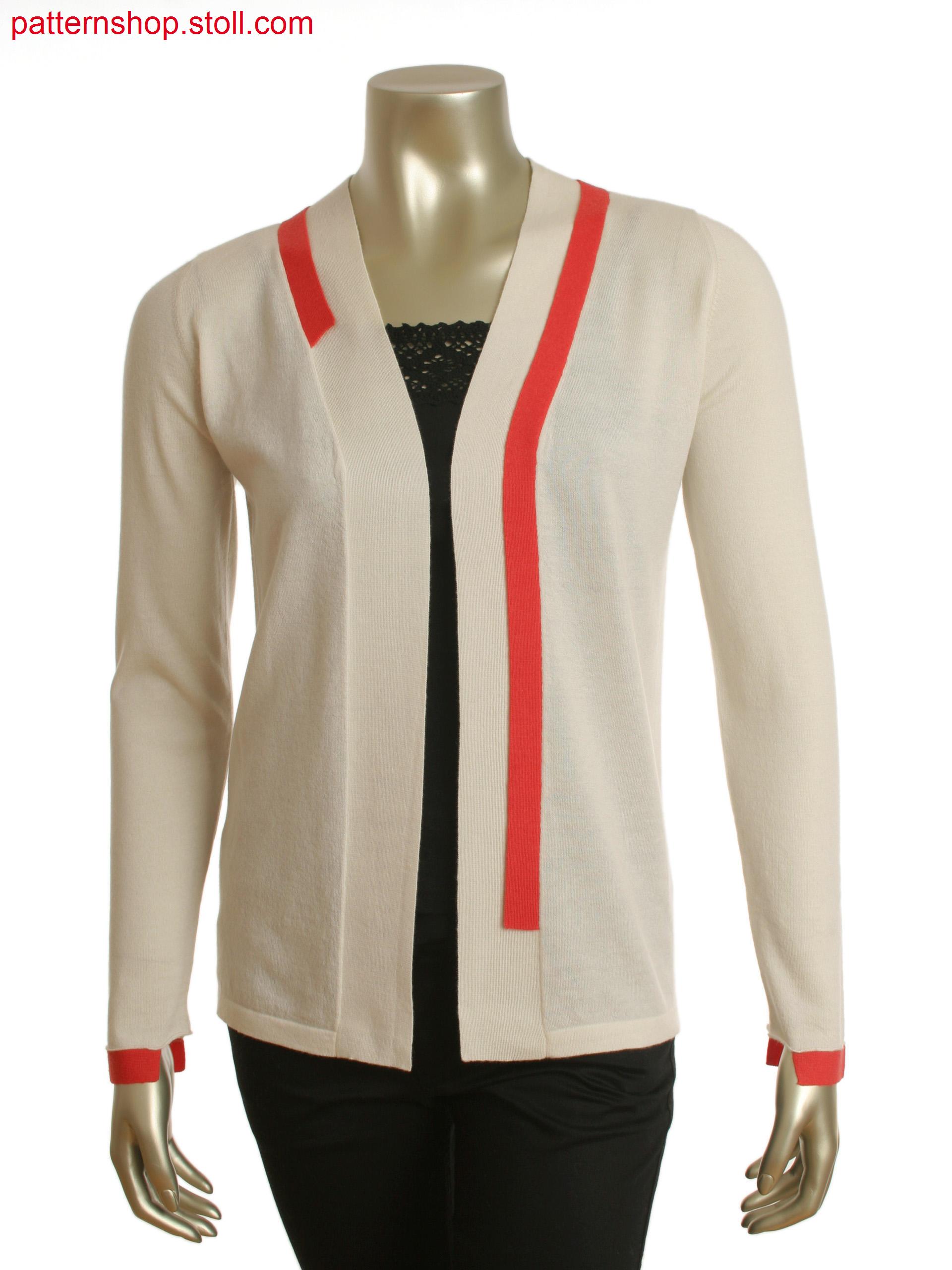 Fully Fashion V-neck cardigan with single jersey,black stripe as back panels and neck trim